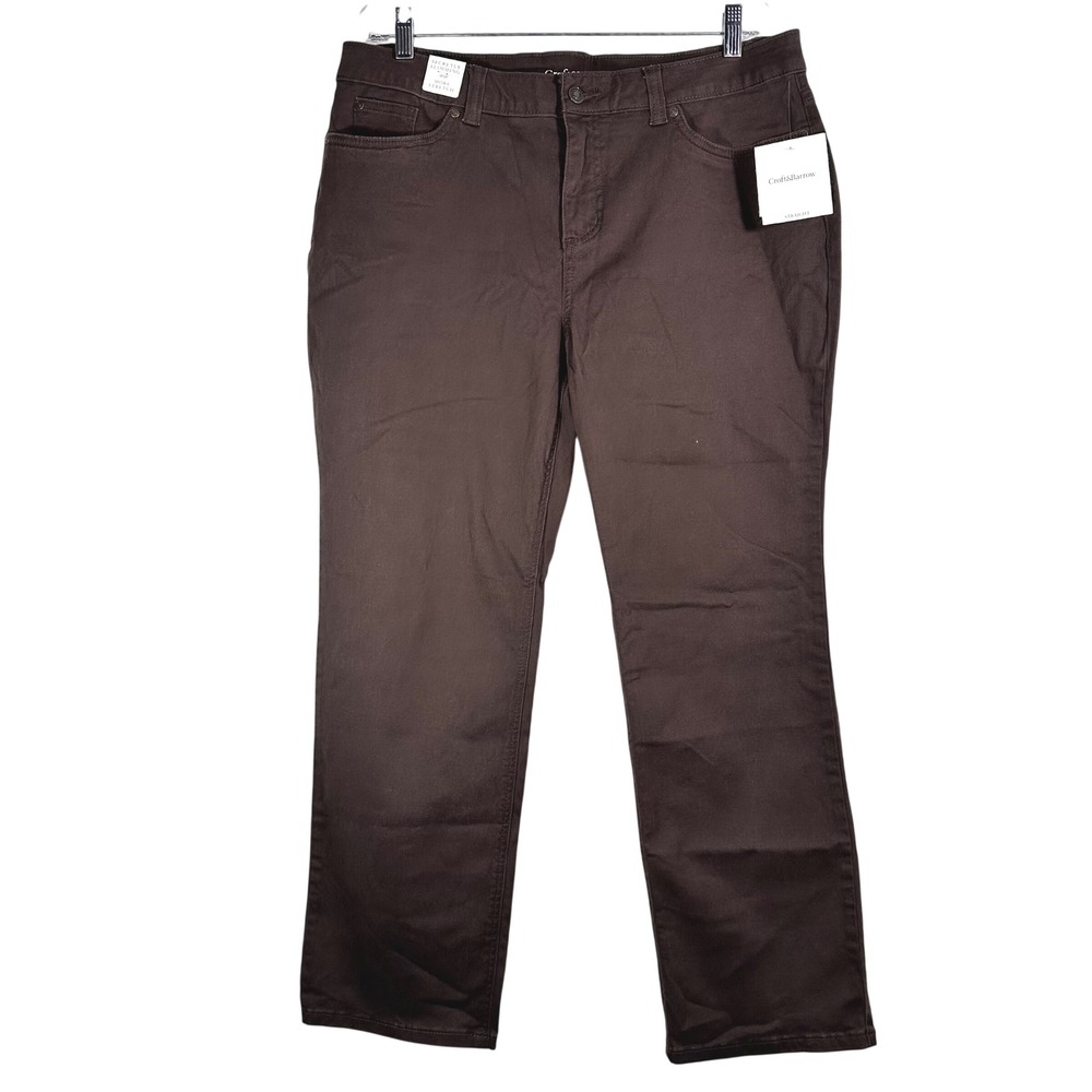 Croft & Barrow Classic Fit Straight Leg Brown Pants High Rise Slimming 16 Short